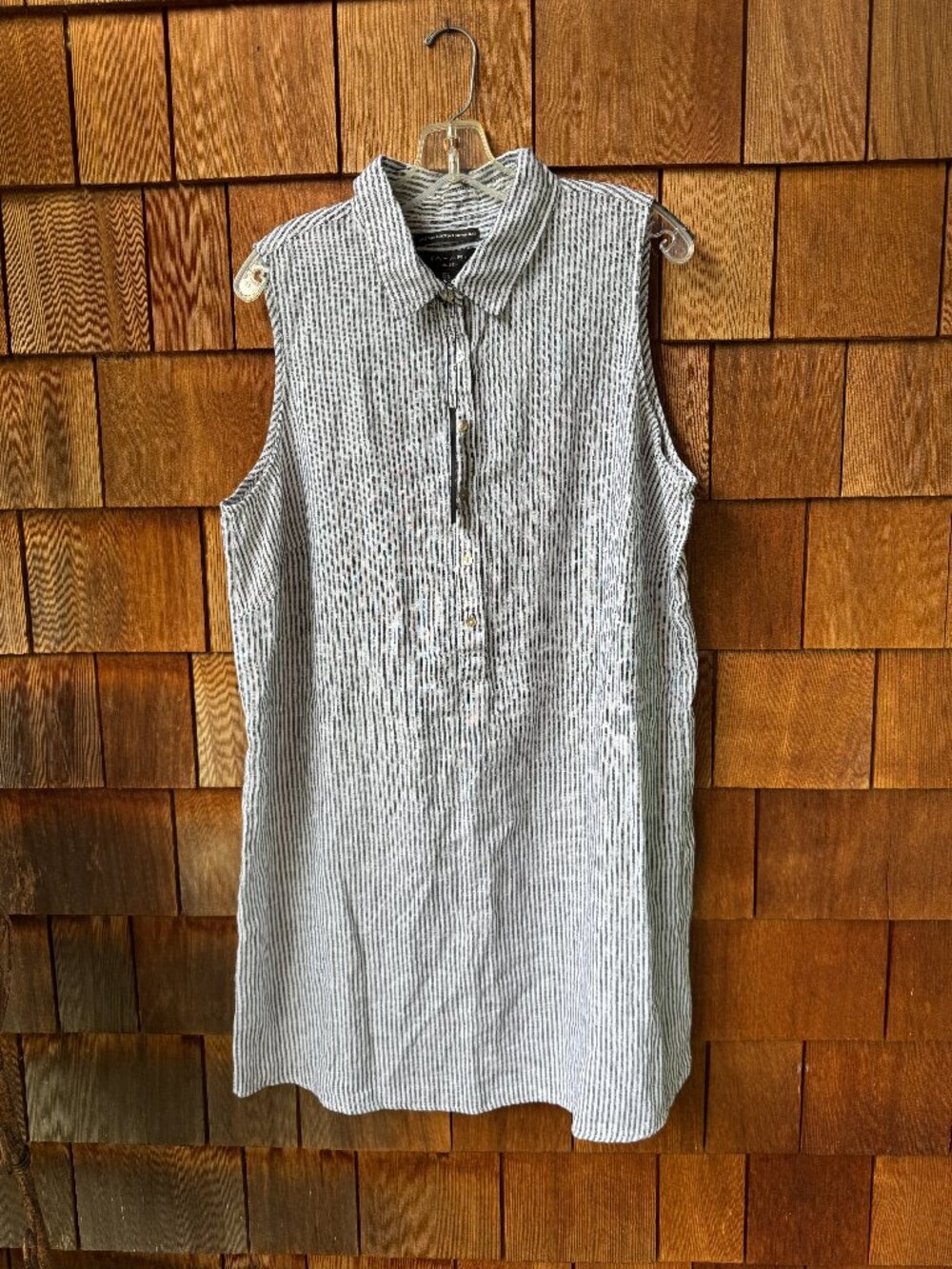 NWT TAHARI White & Black 100% Linen Sleeveless Collared Shirt Dress - Women's 1X